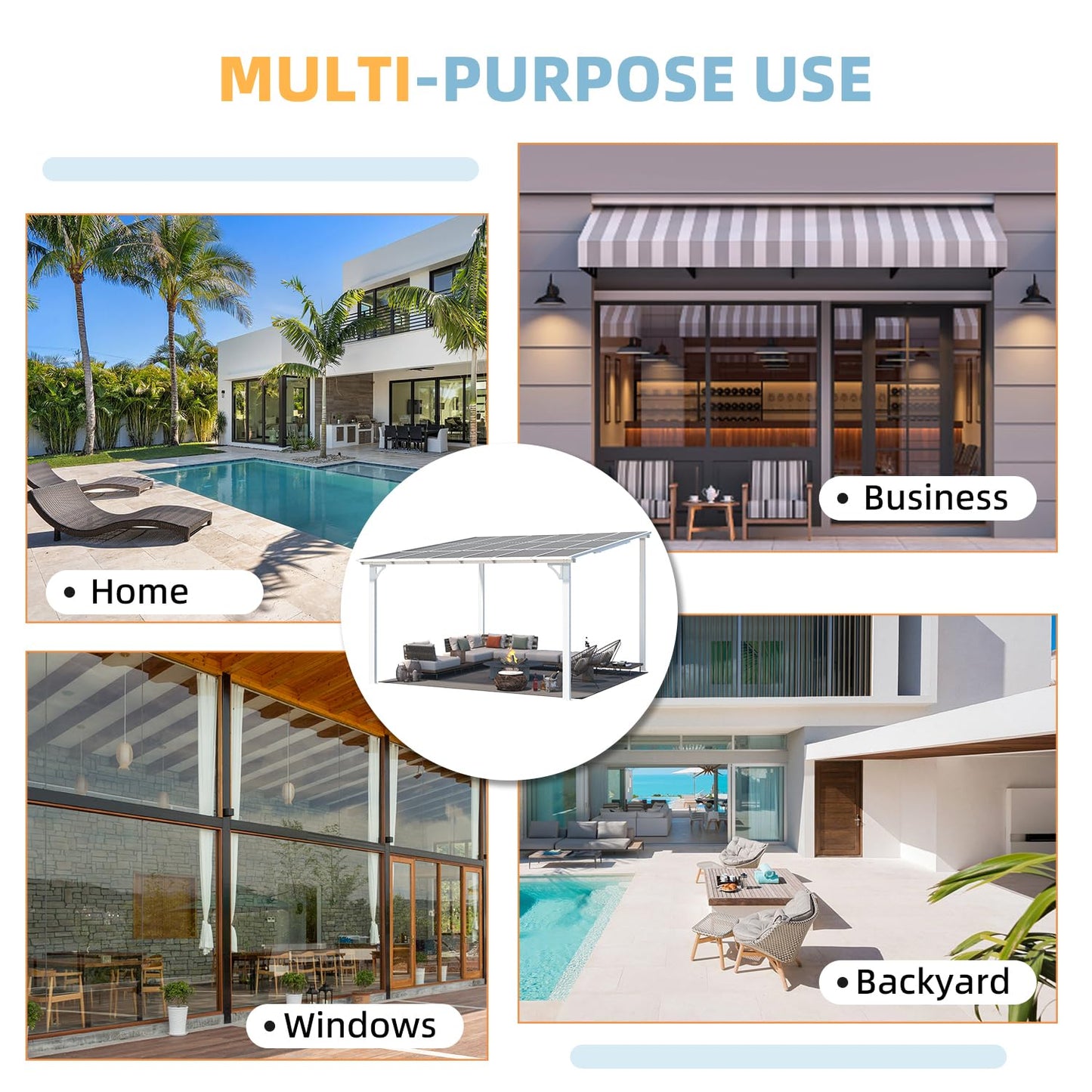 YODOLLA  12' x 12' Gazebo Outdoor Pergola Large Wall-Mounted Lean to Metal Gazebo, White