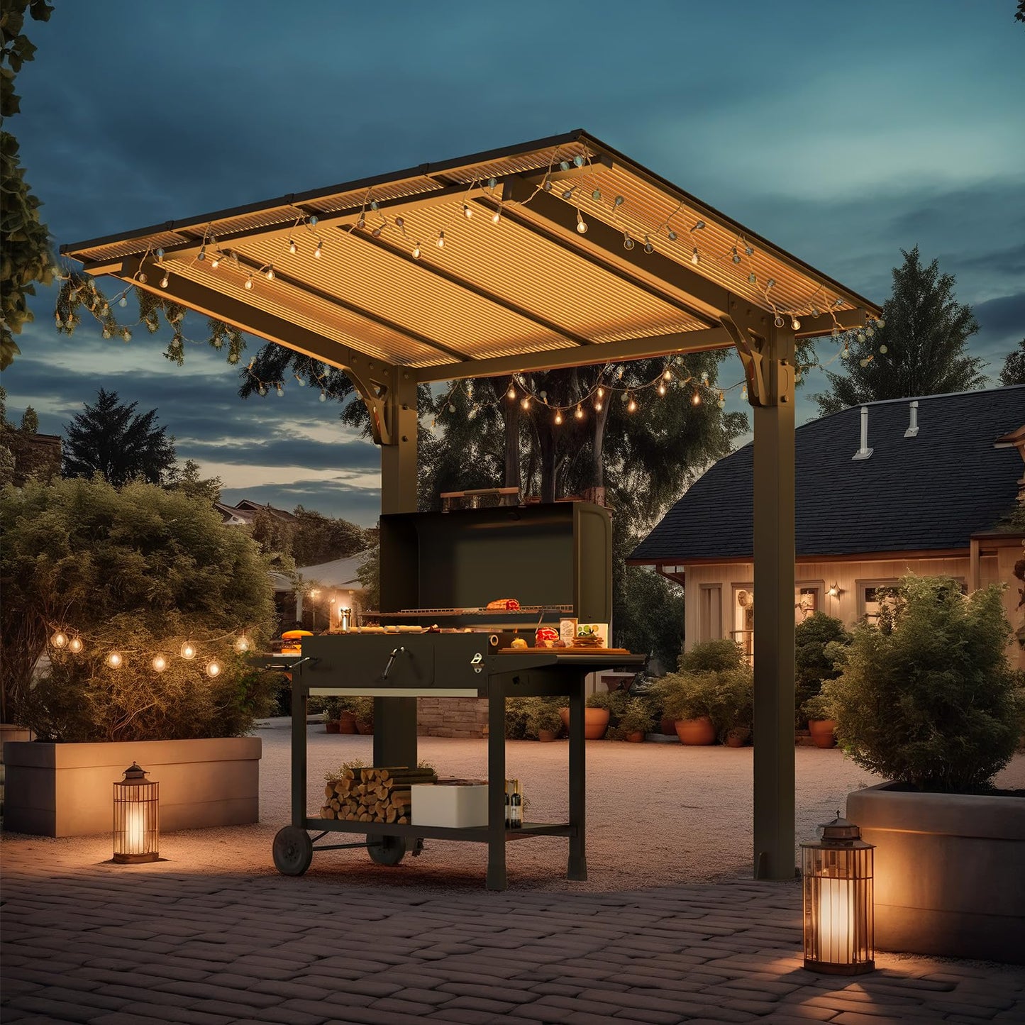 YODOLLA 8' x 5' Hardtop Pergola Grill Gazebo Outdoor Pergola for Patio