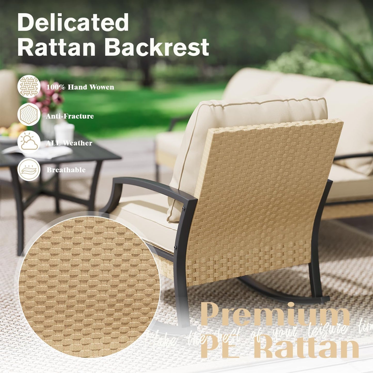 YODOLLA 4 Pieces Patio Furniture Set Outdoor Rattan Conversation Bistro Set