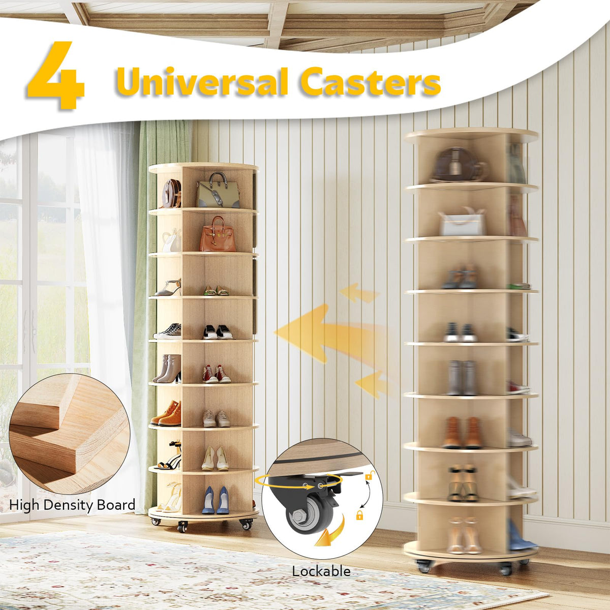 YODOLLA  8 Tier Rotating Shoe Rack, Shoe Tower Organizer Storage with Wheels