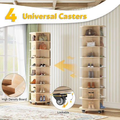 YODOLLA  8 Tier Rotating Shoe Rack, Shoe Tower Organizer Storage with Wheels