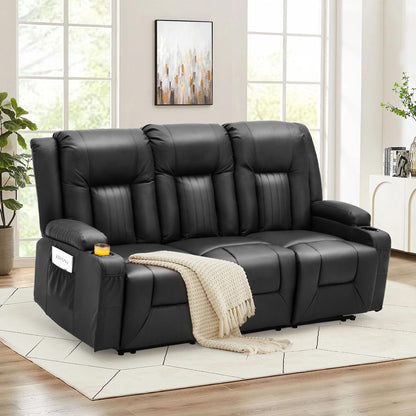 YODOLLA 77" Recliner Sofa Theater Seating with Cup Holders&Side Pockets, Black