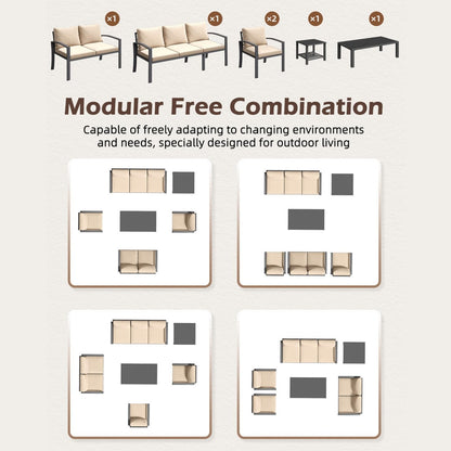 YODOLLA Metal Patio Furniture Set 7 Seats Modern Outdoor Furniture with Coffee Table & Side Table