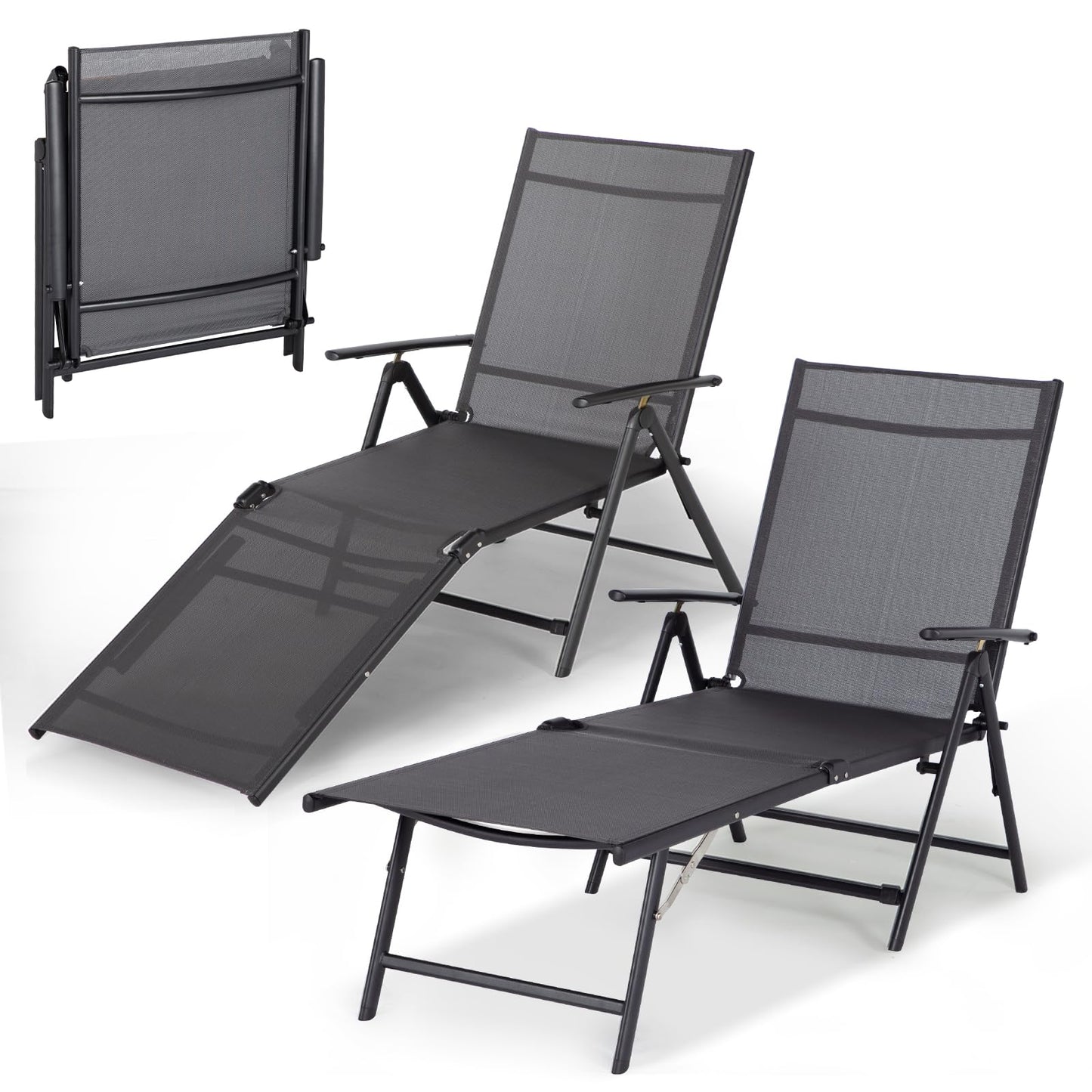 YODOLLA Outdoor Chaise Lounge Set of 2, Adjustable Reclining Folding Pool Lounger