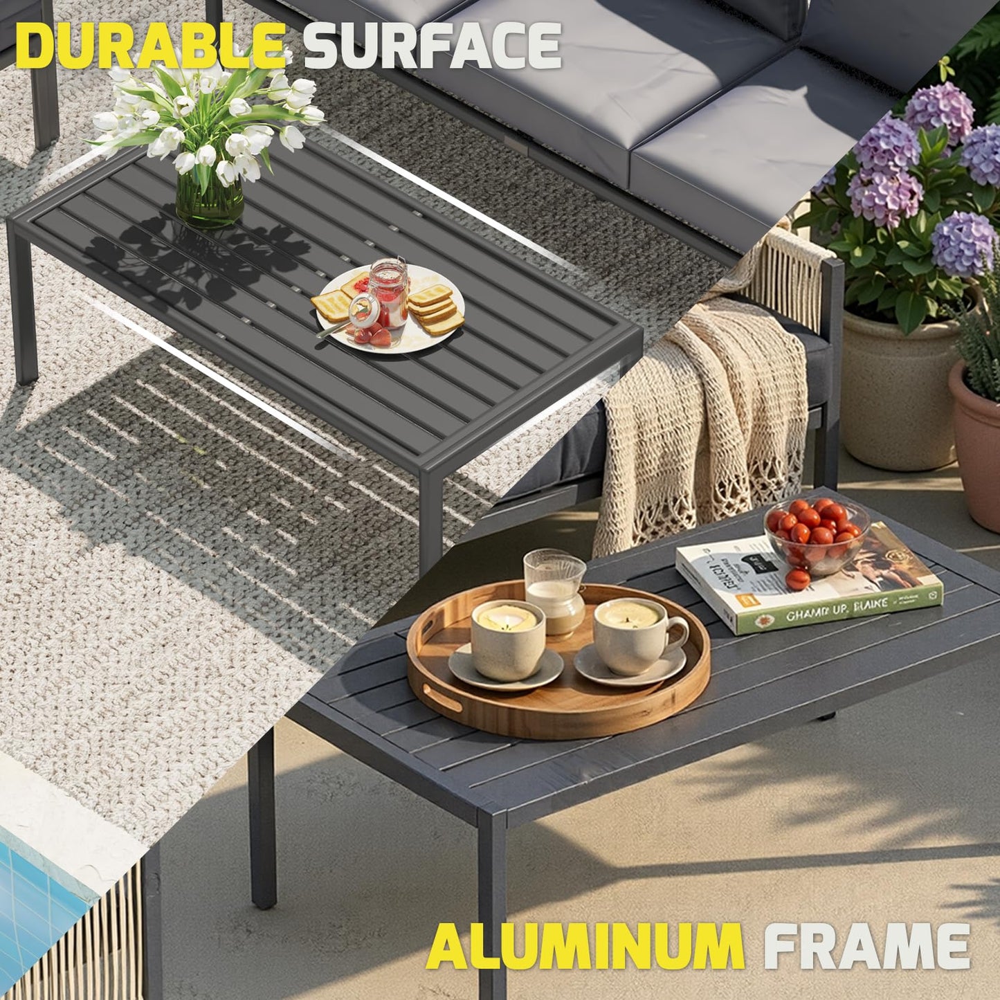 YODOLLA Aluminum Patio Furniture Set Outdoor Sectional Couch with Coffee Central Table
