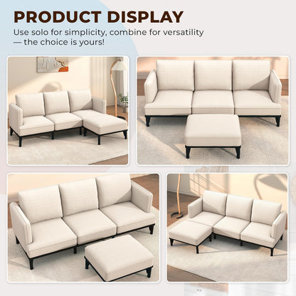 YODOLLA 3 Seater Sofa Bed with Ottoman, Modular Sofa Cloud Couch Lounge
