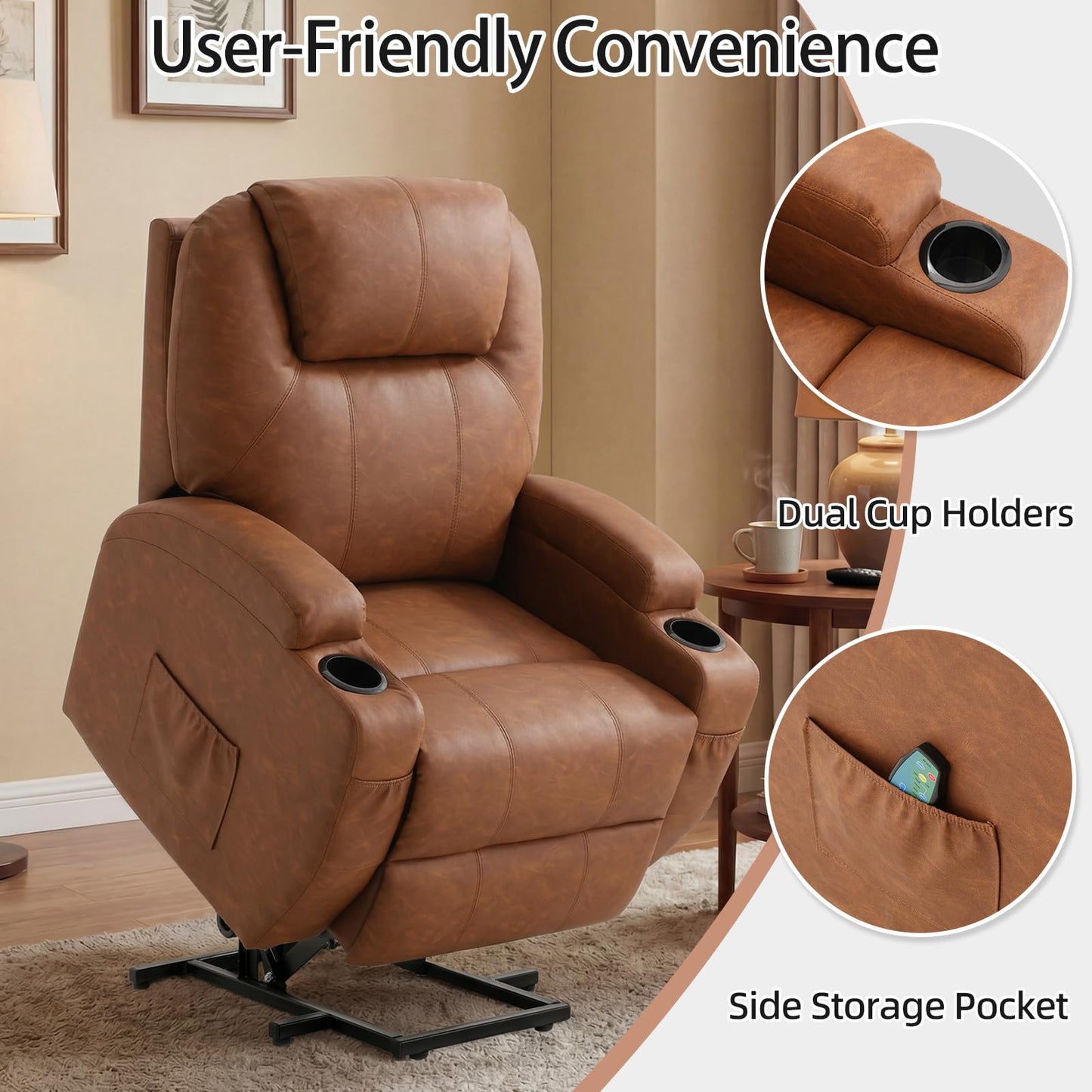 YODOLLA Power Lift Recliner Chair with Massage and Heat, Brown