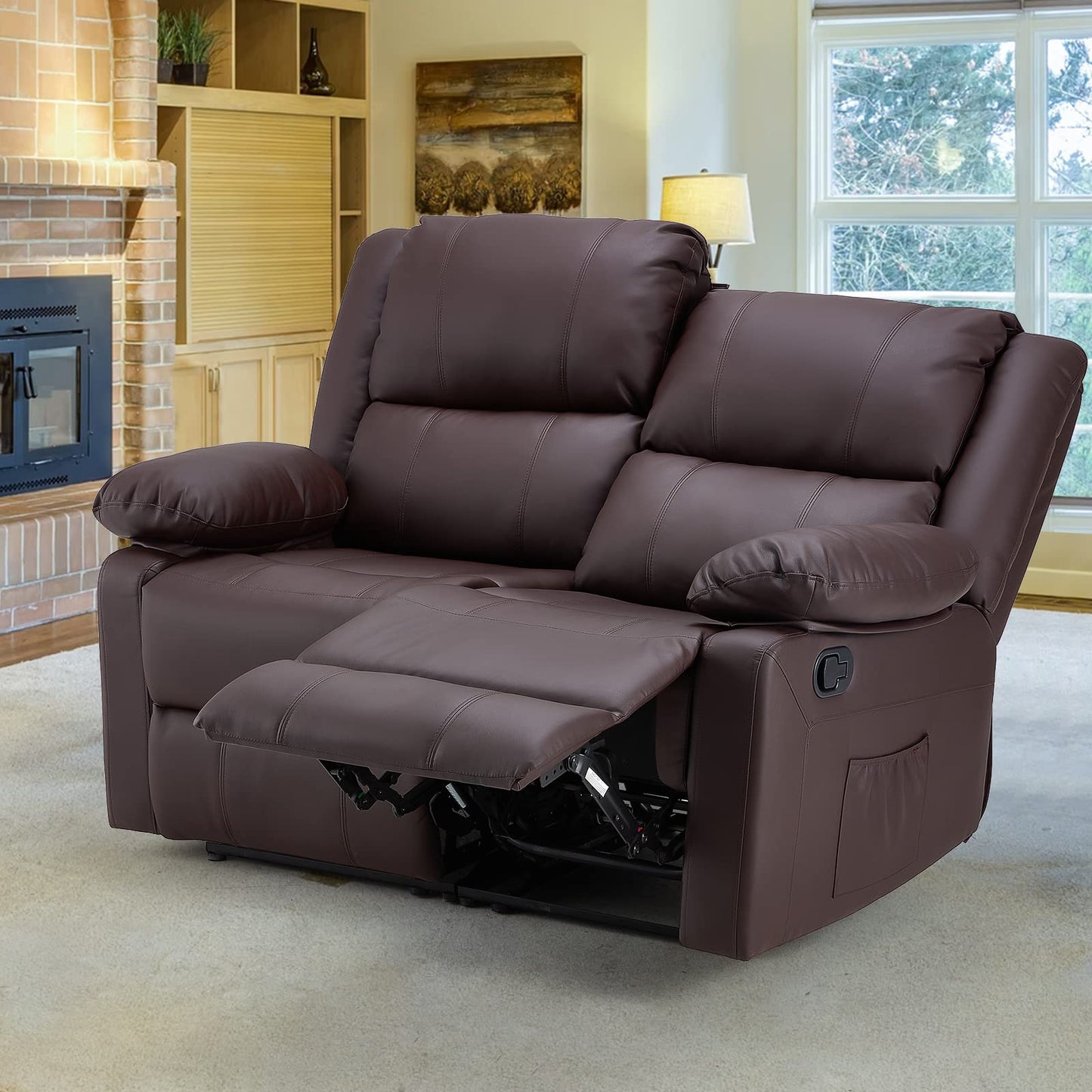YODOLLA 2 Seat Loveseat Recliner with Heat&Massage Function, Faux Leather Brown