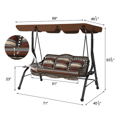 YODOLLA 3-Seat Outdoor Patio Swing Chair, Large Converting Canopy Porch Swing Glider