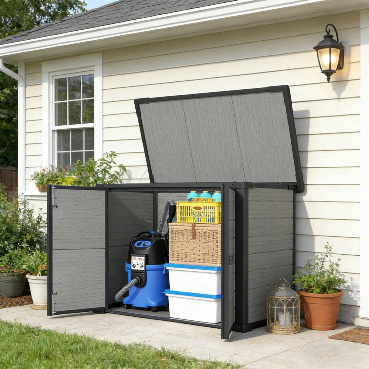 YODOLLA 23 Cu.Ft Storage Cabinet Resin Outdoor Plastic Trash Can Storage Shed