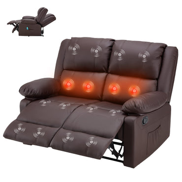 YODOLLA 2 Seat Loveseat Recliner with Heat&Massage Function, Faux Leather Brown
