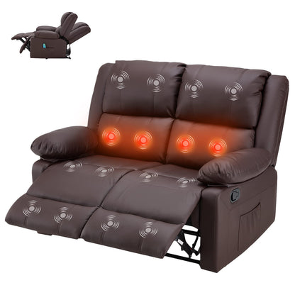 YODOLLA 2 Seat Loveseat Recliner with Heat&Massage Function, Faux Leather Brown