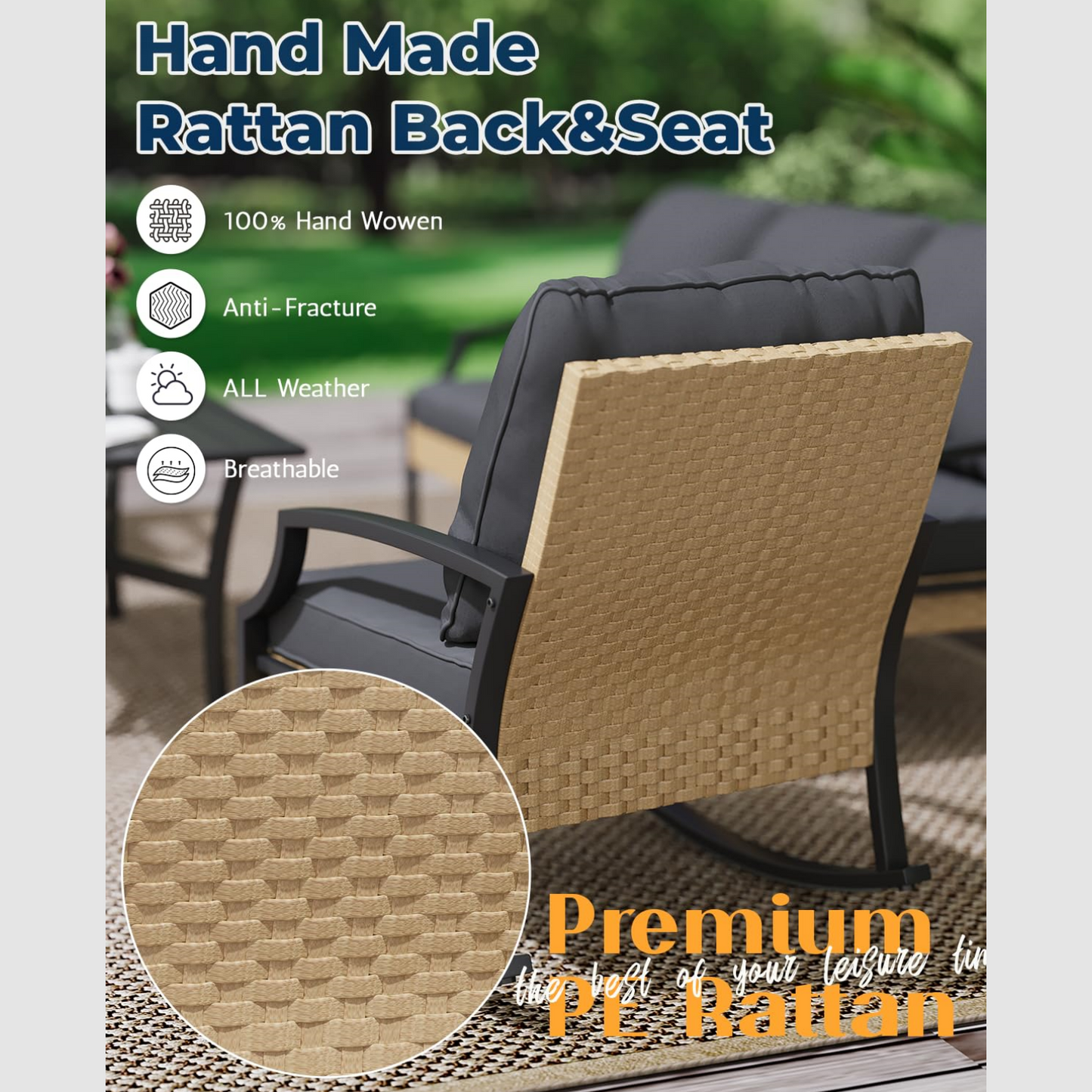 YODOLLA 4 Pieces Patio Furniture Set Outdoor Rattan Conversation Bistro Set
