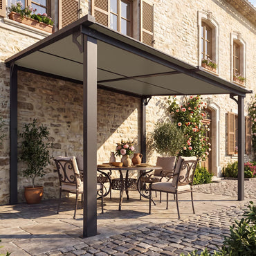 YODOLLA 12'x 10' Lean to Gazebo, Wall-Mounted Resin Pergola for Patio