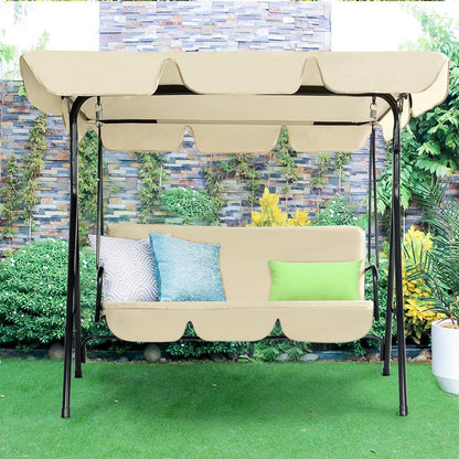 YODOLLA 3-Seat Outdoor Patio Swing with Canopy, Beige