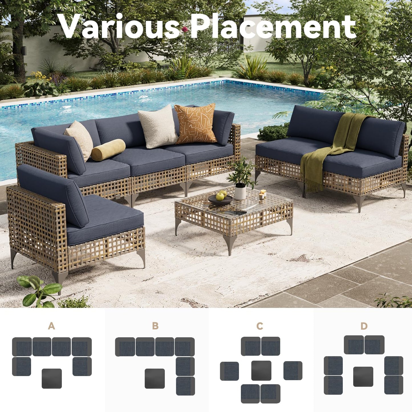 YODOLLA 7-Piece Patio Furniture Set PE Rattan Wicker Conversation Set
