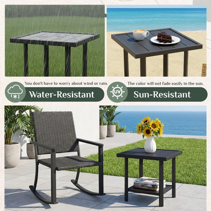 YODOLLA Outdoor Dining Set, Metal Frame Patio 3PCS (2 Chair+Side Table)