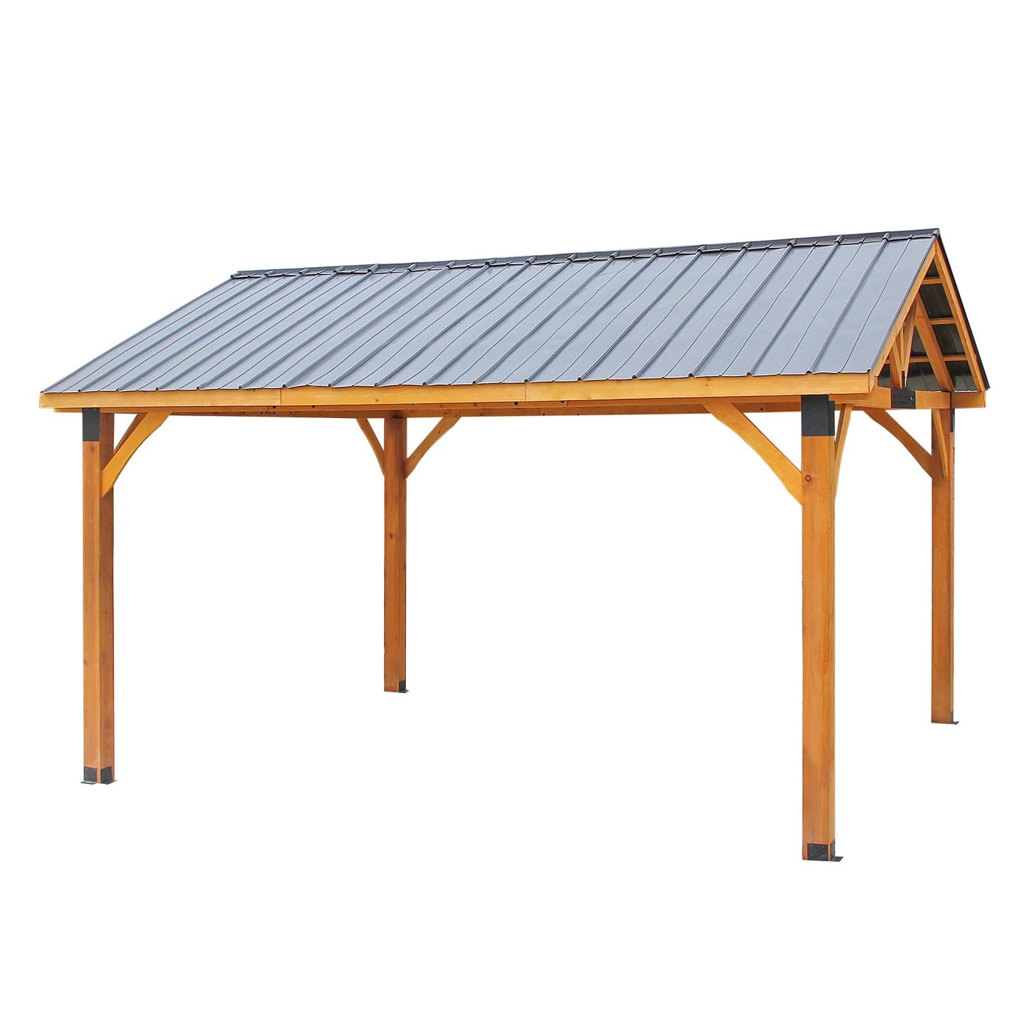 YODOLLA 14' x 12' Wooden Gazebo with Thermal Insulated Polycarbonate Pyramid Hip Roof