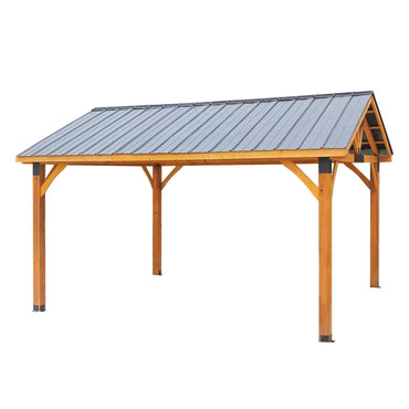 YODOLLA 14' x 12' Wooden Gazebo with Thermal Insulated Polycarbonate Pyramid Hip Roof