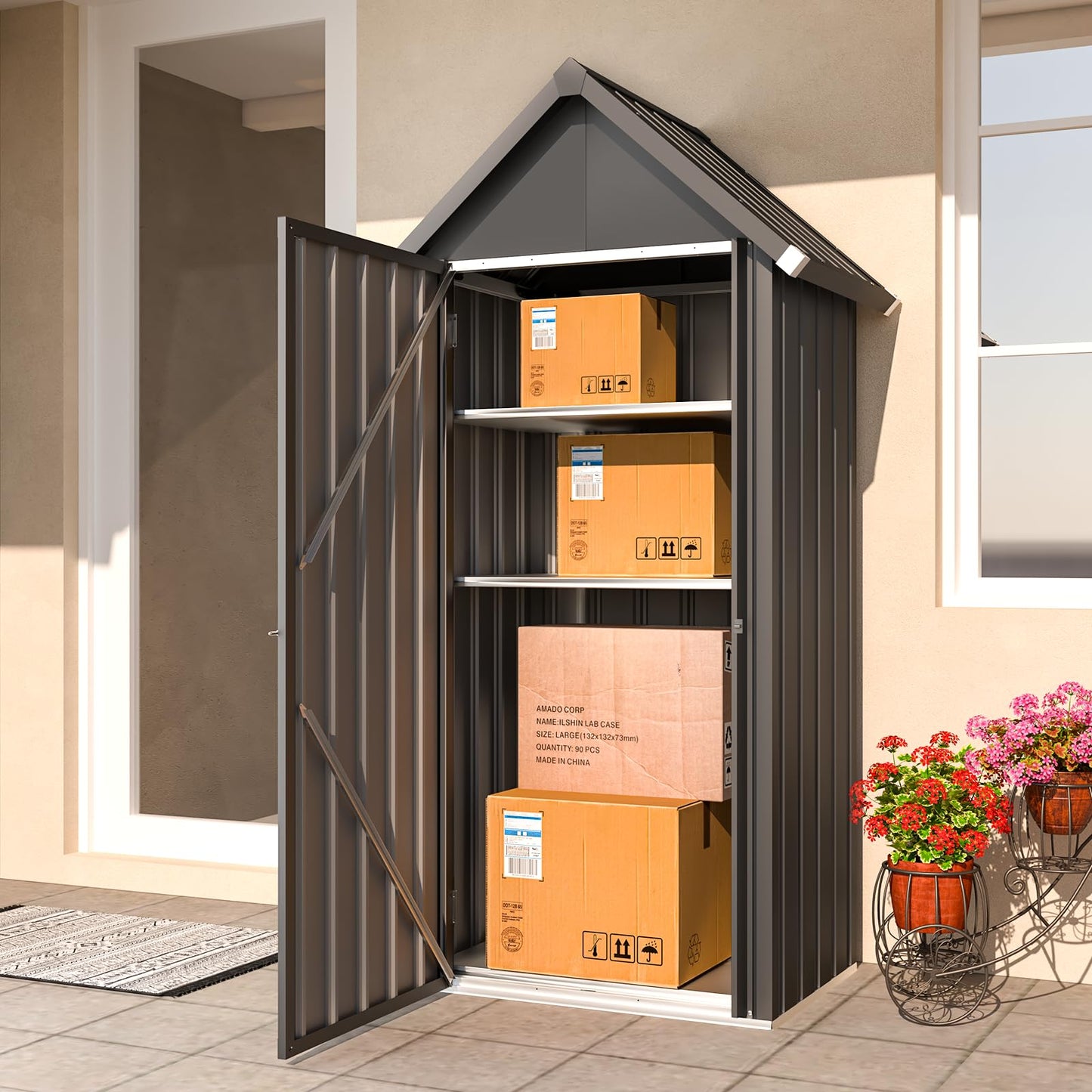 YODOLLA Outdoor Storage Cabinet Waterproof, Vertical Tall Outdoor Storage Cabinet with Shelves