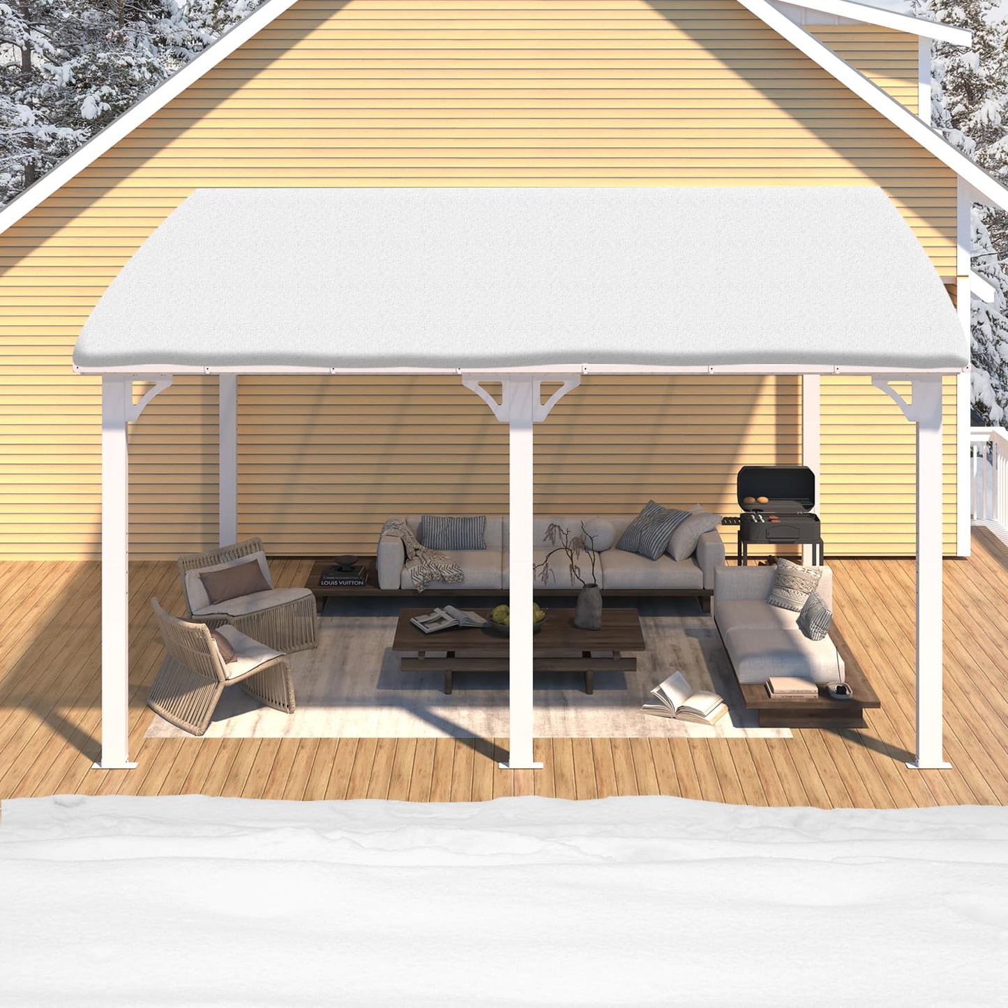 YODOLLA 14' x 12' Gazebo Outdoor Pergola for Patio Large Wall-Mounted Lean to Pergolas