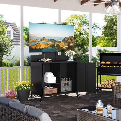 YODOLLA Mobile TV Stand on Wheels Outdoor Storage Cabinet with TV Mount