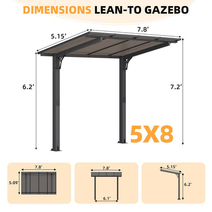 YODOLLA 8' x 5' Hardtop Pergola Grill Gazebo Outdoor Pergola for Patio