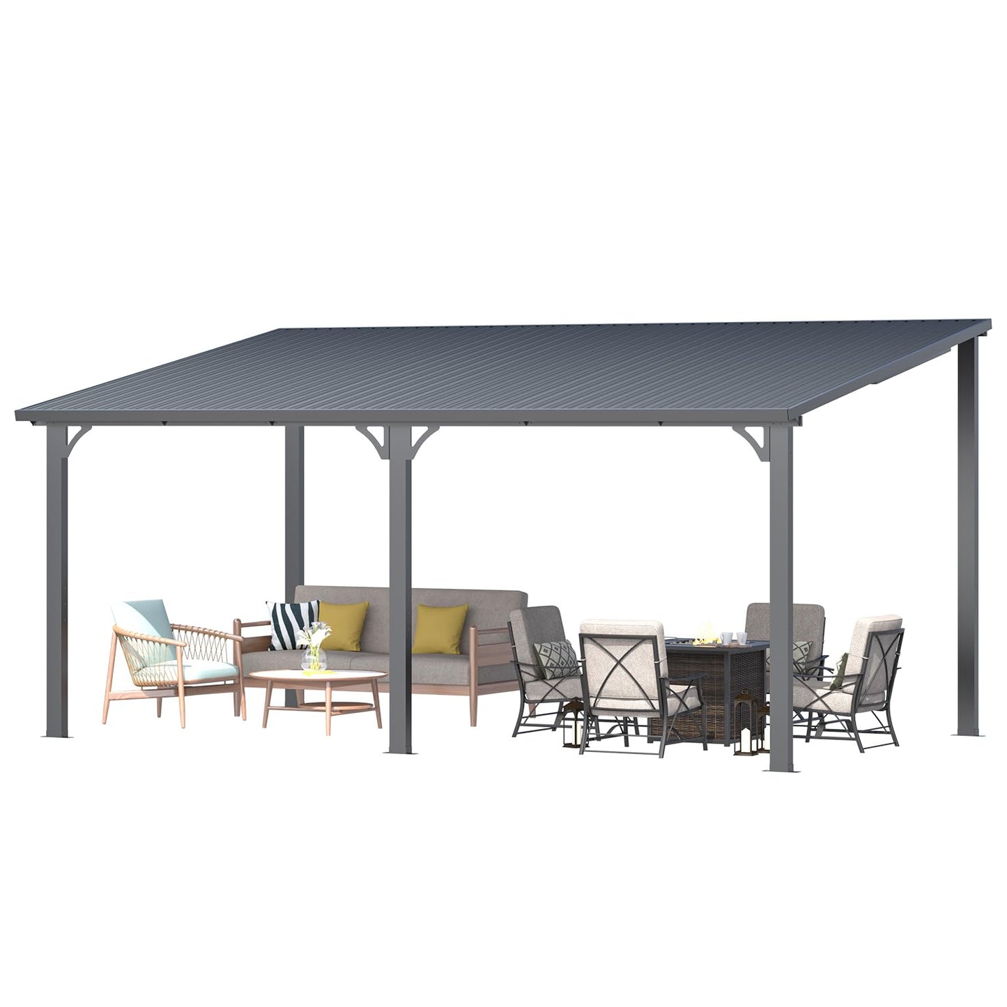 YODOLLA 16'x10' Wall-Mounted Pergola Hardtop Outdoor Gazebo