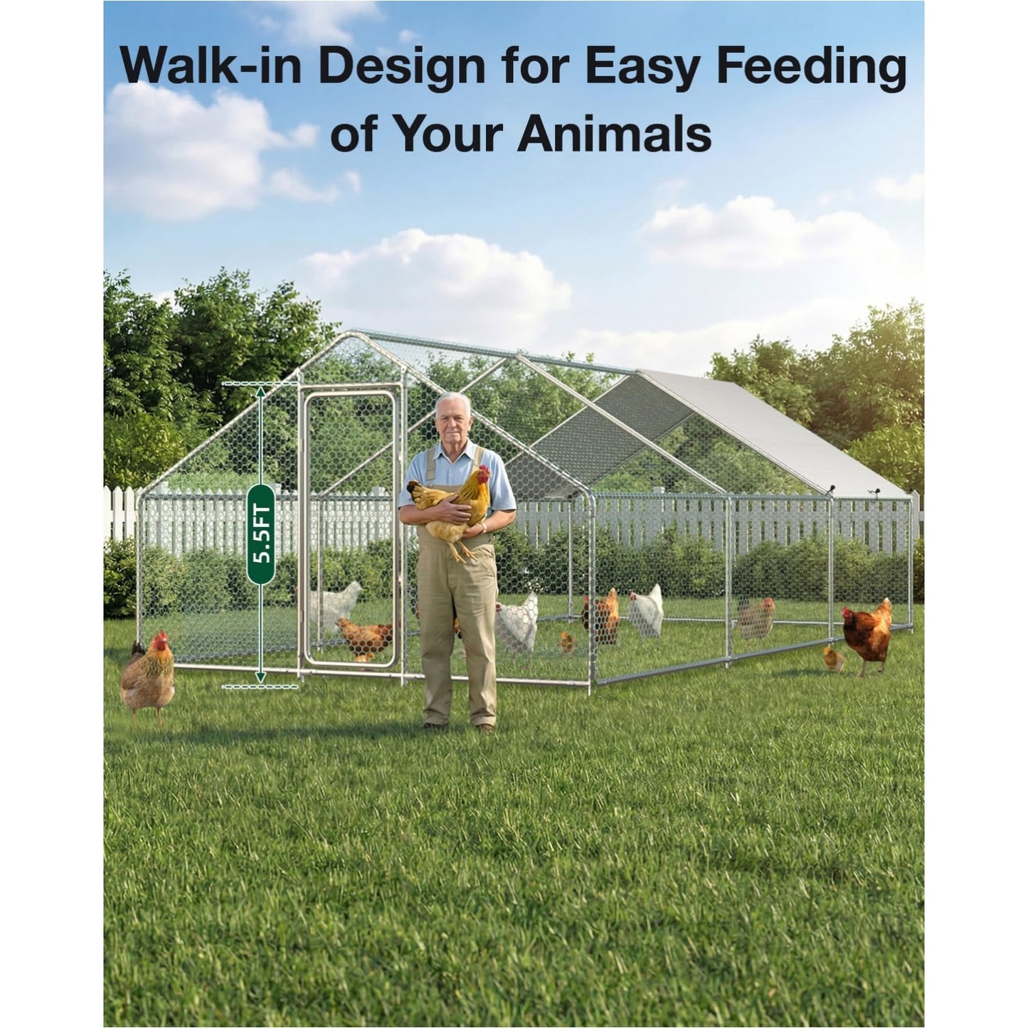 YODOLLA Metal Chicken Coop, 19.5 x 10 x 6.4 FT Extra Large Chicken Run Enclosure with Cover