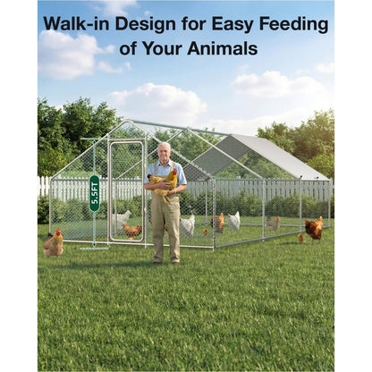 YODOLLA Metal Chicken Coop, 19.5 x 10 x 6.4 FT Extra Large Chicken Run Enclosure with Cover