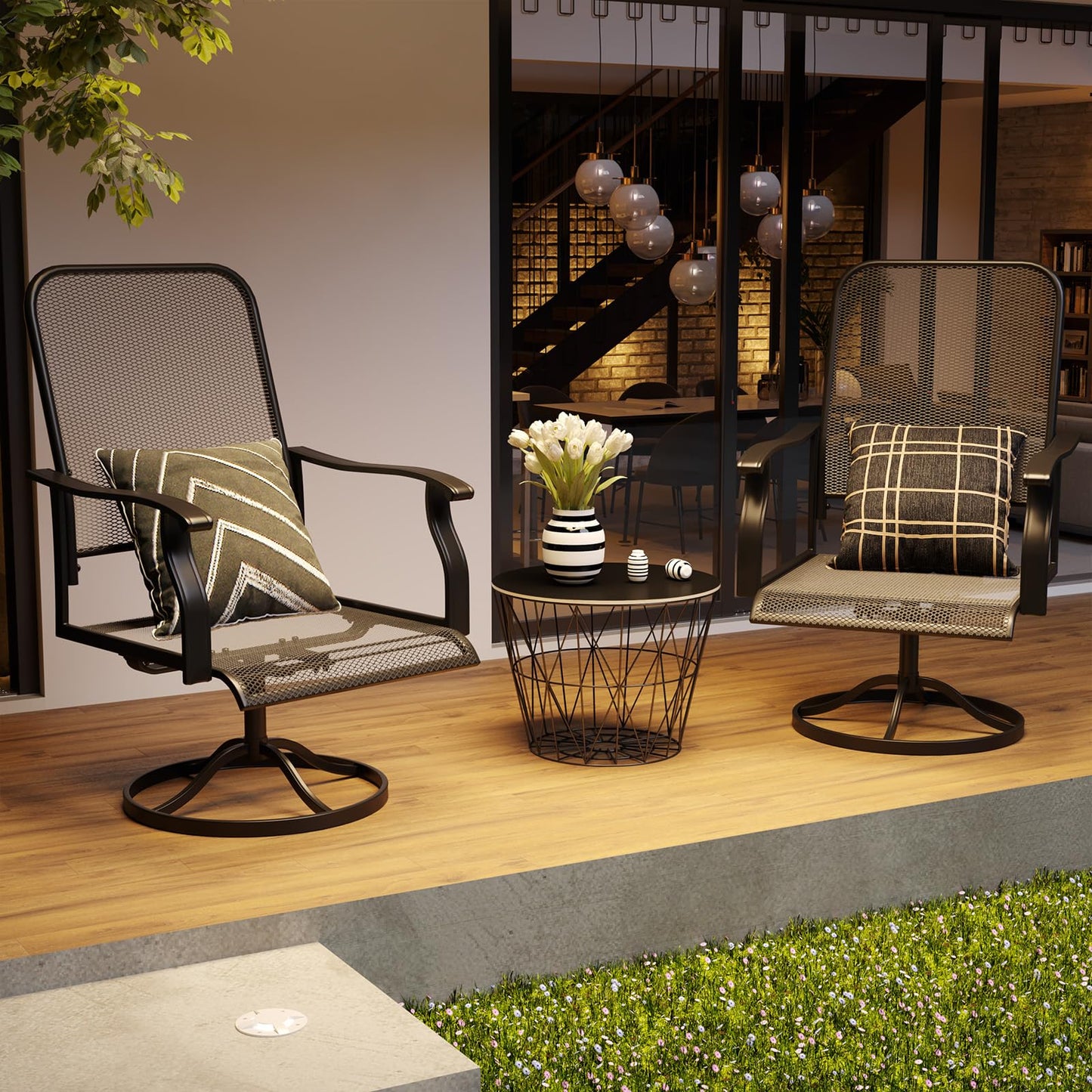 YODOLLA Patio Swivel Dining Chairs Set of 2 Outdoor Metal Rocking Chairs with High Back