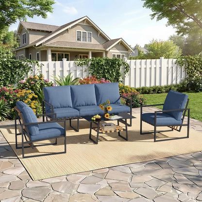 YODOLLA 4 Piece Outdoor Garden Furniture Set, 3-Seater Sofa & 2 Armchairs