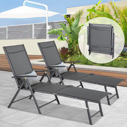 YODOLLA Outdoor Chaise Lounge Set of 2, Adjustable Reclining Folding Pool Lounger
