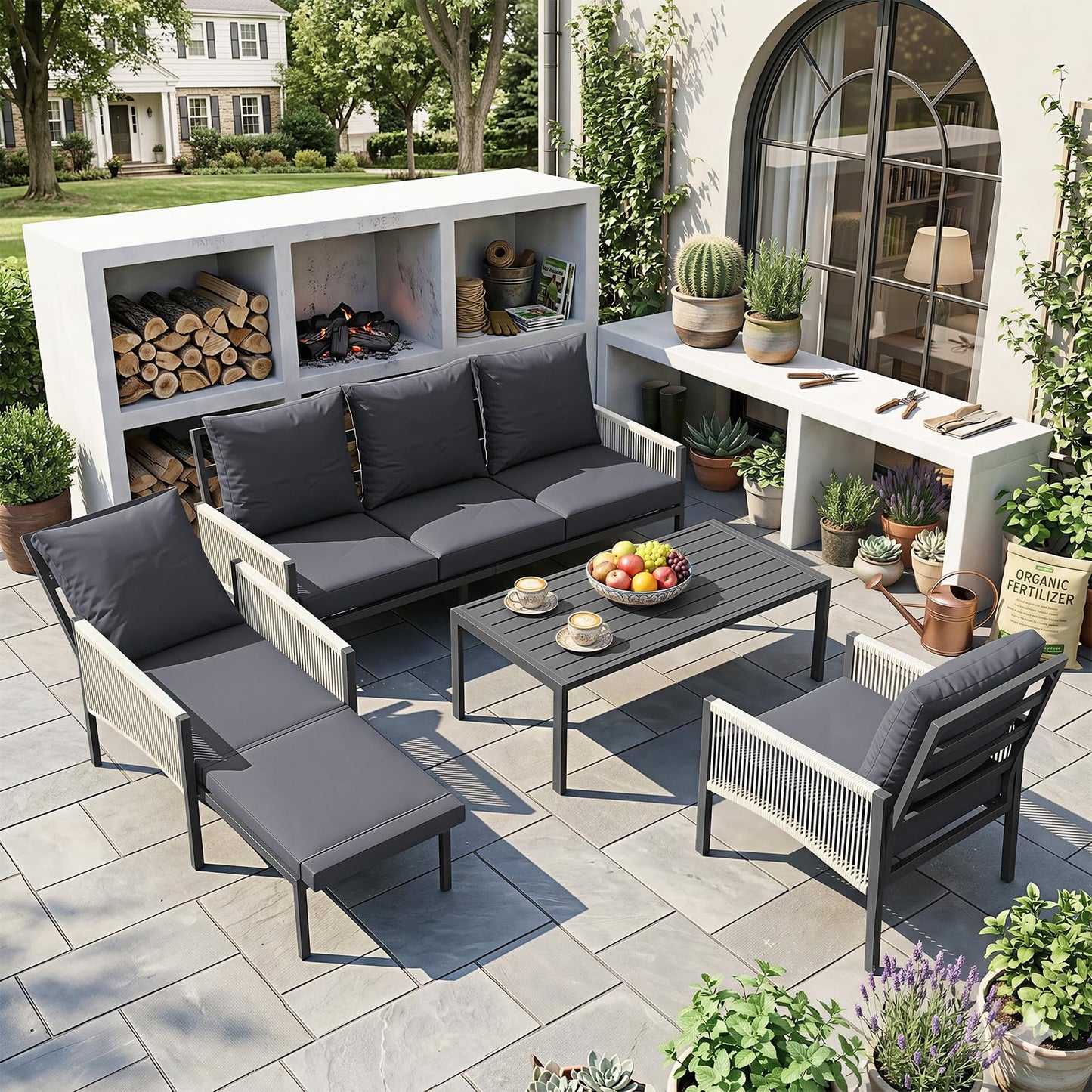 YODOLLA Aluminum Patio Furniture Set Outdoor Sectional Couch with Coffee Central Table