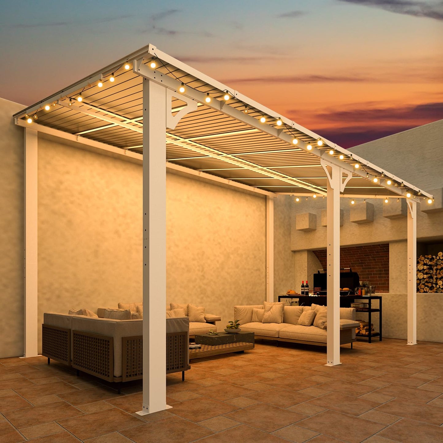 YODOLLA 14' x 8' Gazebo Outdoor Pergola Hard Top Lean to Pergolas, White