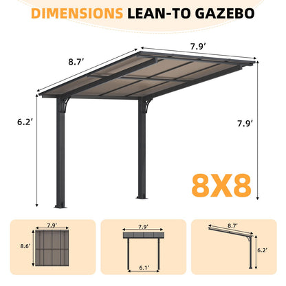 YODOLLA 8' x 8' Gazebo for Patio, Small Free Standing Lean to Gazebo