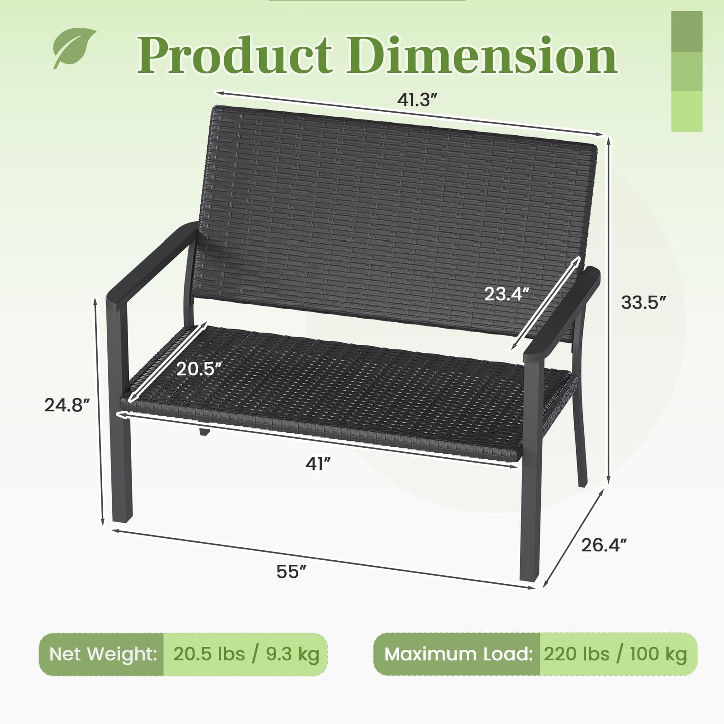 YODOLLA Outdoor Dining Set, Metal Frame Patio 2PCS (Rattan Back Bench+Side Table)