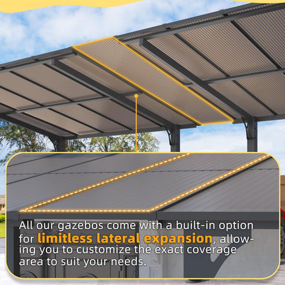 YODOLLA 20' x 10' Freestanding Gazebo Outdoor Pergola Lean to Hardtop Gazebo Carport