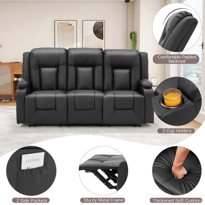 YODOLLA 77" Recliner Sofa Theater Seating with Cup Holders&Side Pockets, Black