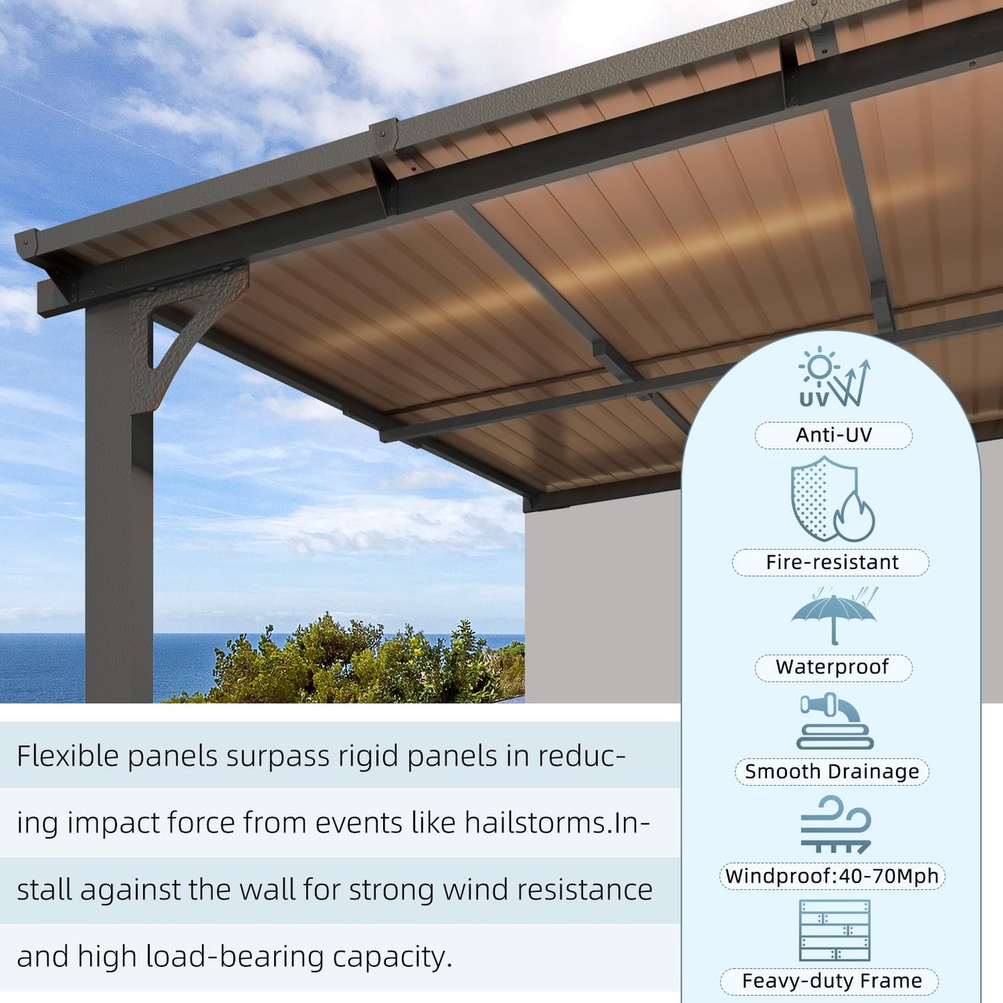 YODOLLA 16' x 10' Adjustable Height Outdoor Lean to Gazebo Pergola