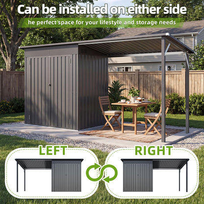 YODOLLA 8' x 4' Outdoor Open-Sided Metal Storage Shed with 56 Sq. Ft Covered
