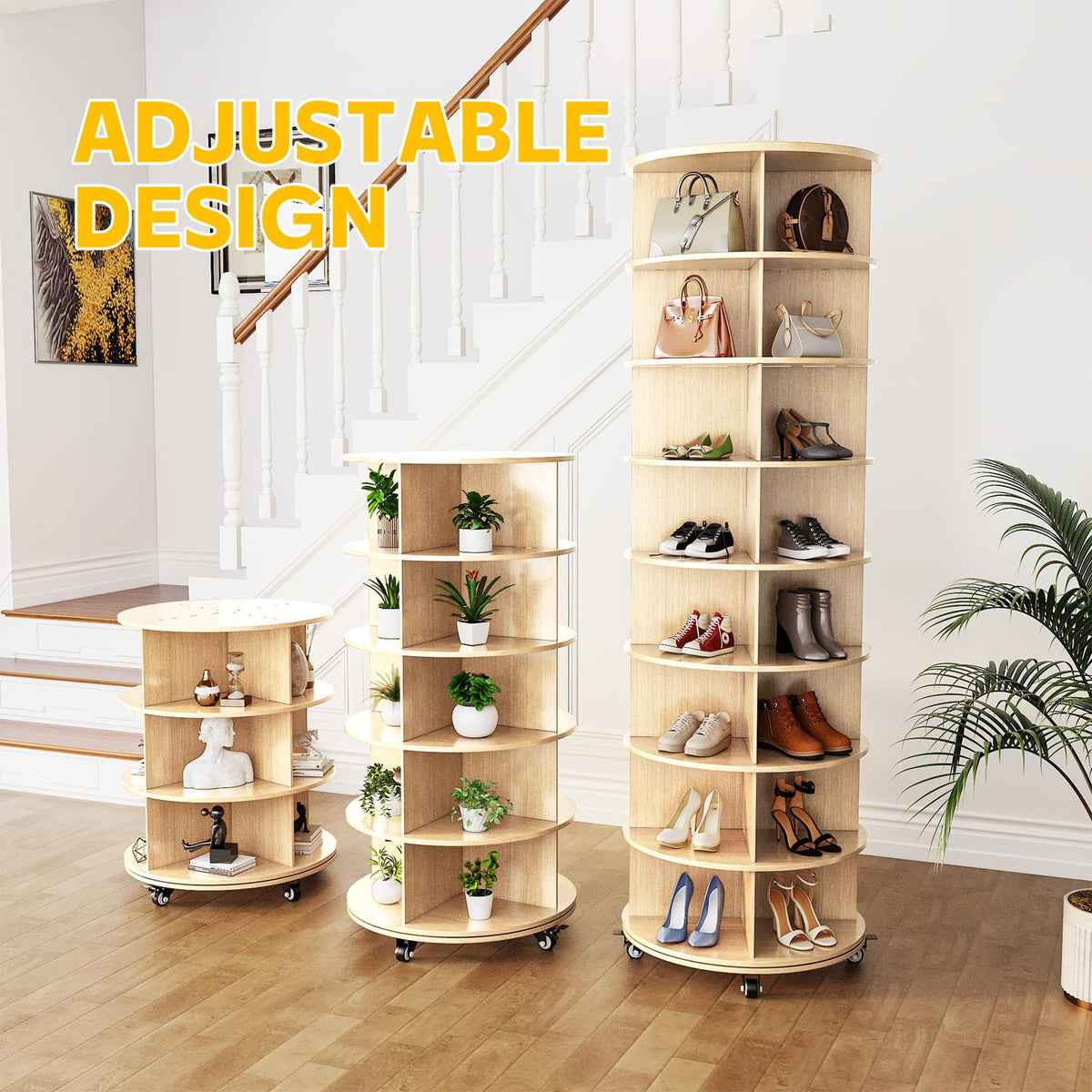 YODOLLA  8 Tier Rotating Shoe Rack, Shoe Tower Organizer Storage with Wheels