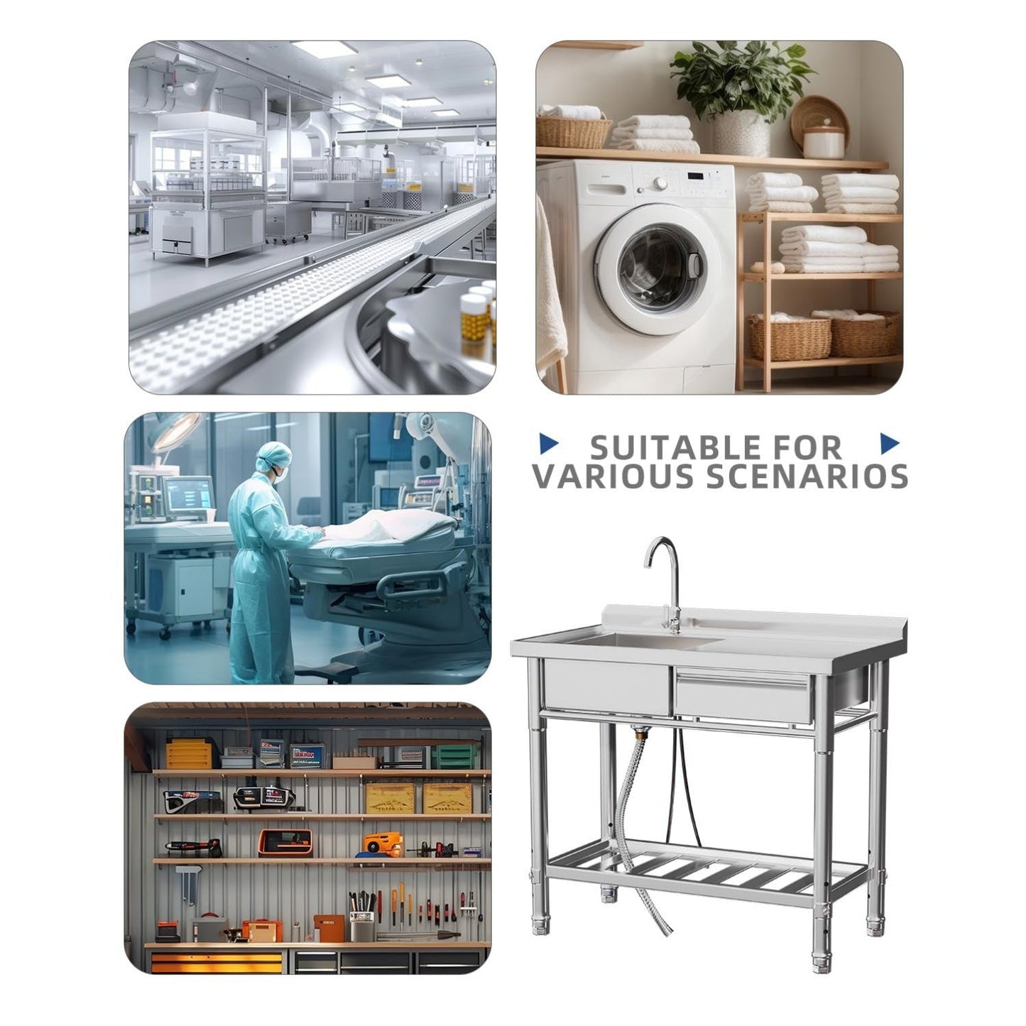 YODOLLA Stainless Steel Utility Sink, Free Standing Single Bowl Commercial Kitchen Sinks