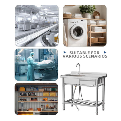 YODOLLA Stainless Steel Utility Sink, Free Standing Single Bowl Commercial Kitchen Sinks