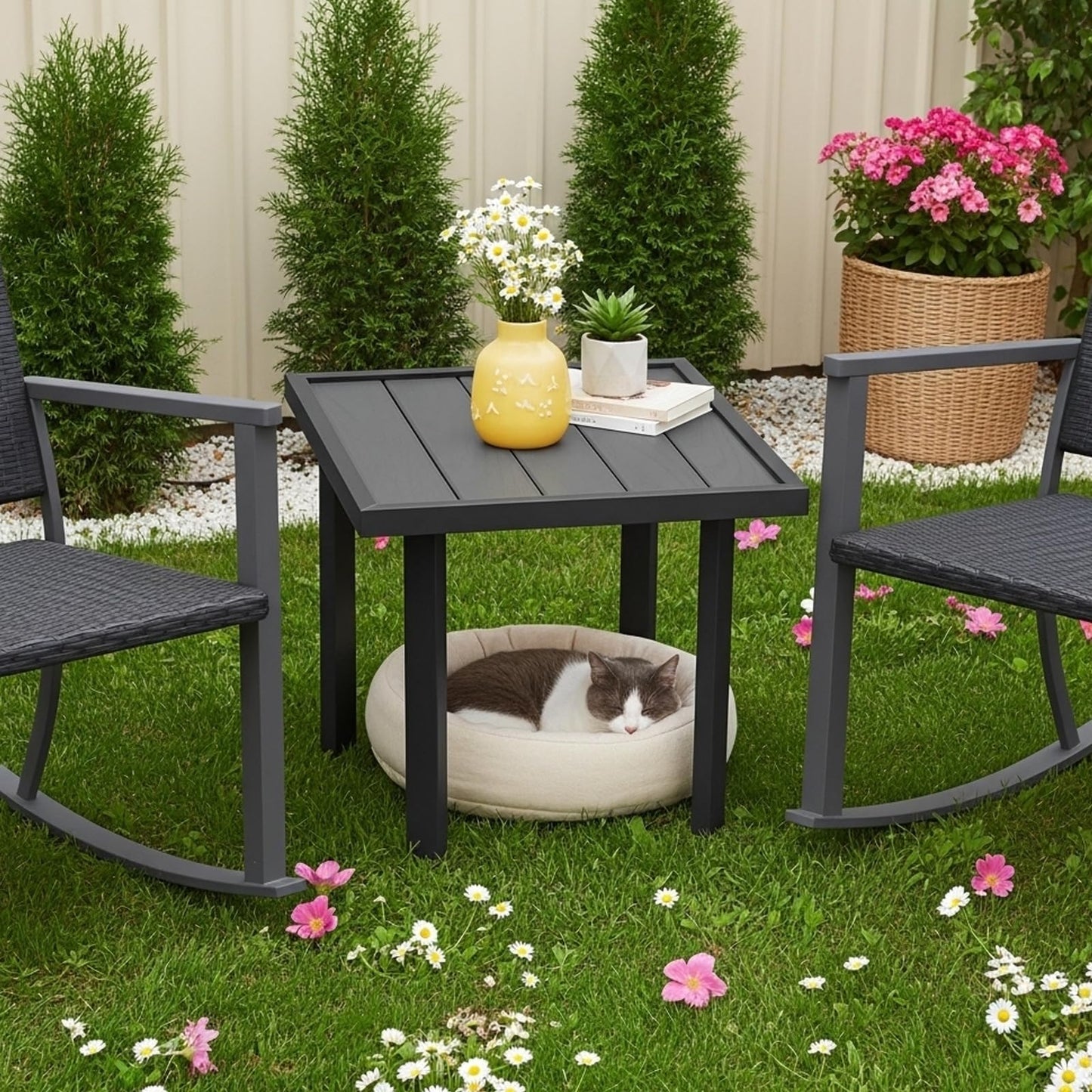 YODOLLA Square Outdoor Side Table Pool End Table Metal Garden Coffee Accent Tables