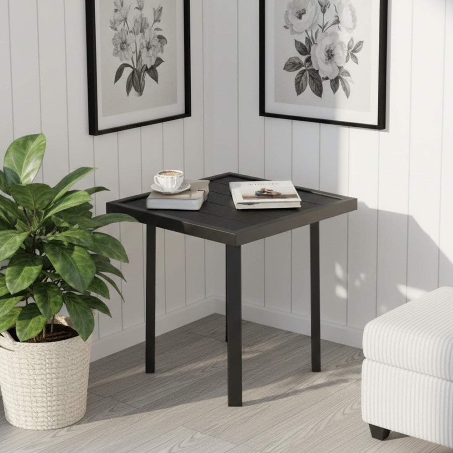 YODOLLA Square Outdoor Side Table Pool End Table Metal Garden Coffee Accent Tables