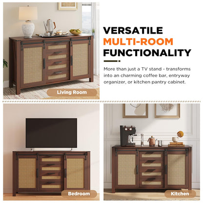 YODOLLA Rattan Sideboard Buffet Cabinet Wicker Kitchen Cabinet