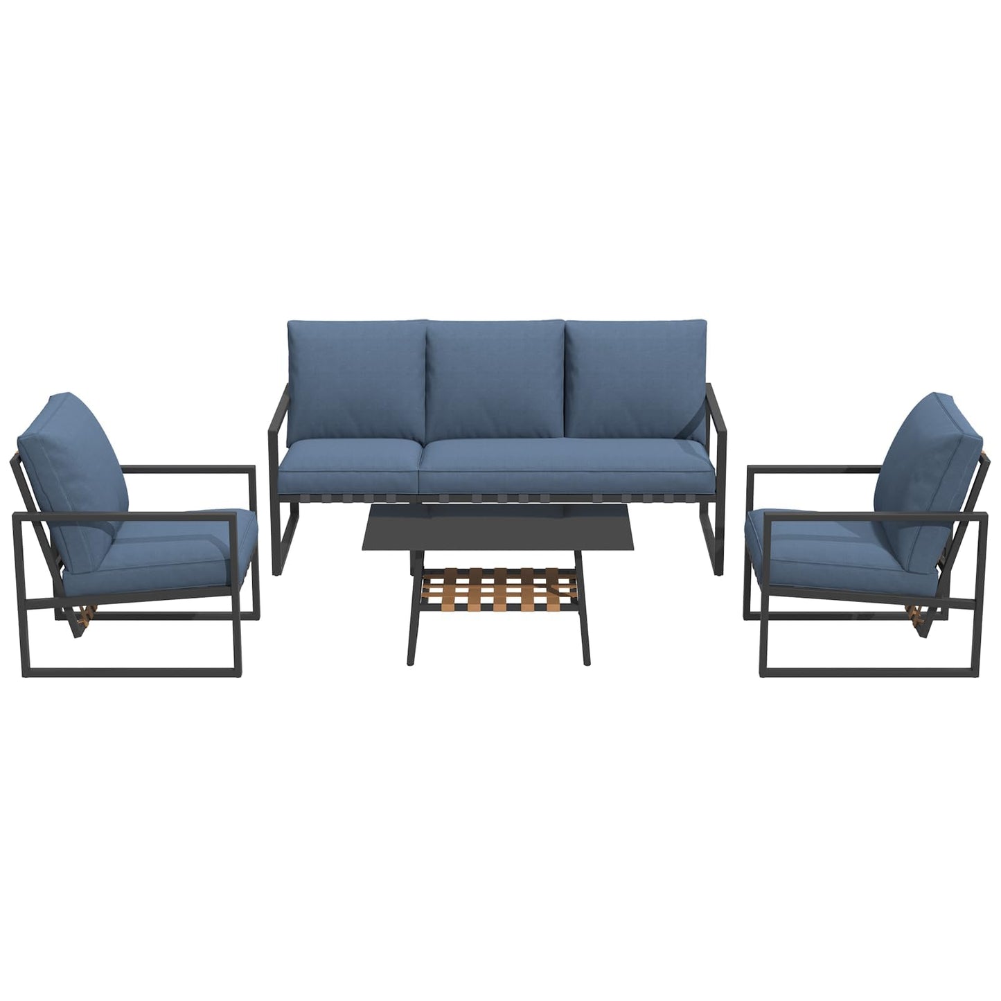 YODOLLA 4 Piece Outdoor Garden Furniture Set, 3-Seater Sofa & 2 Armchairs