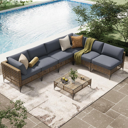 YODOLLA 7-Piece Patio Furniture Set PE Rattan Wicker Conversation Set