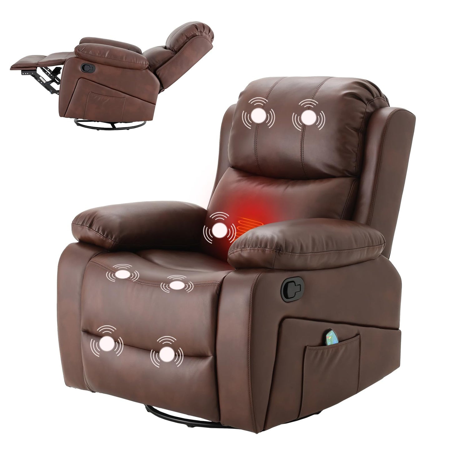 YODOLLA 360° Swivel Recliner Chair with Massage and Heat, Brown